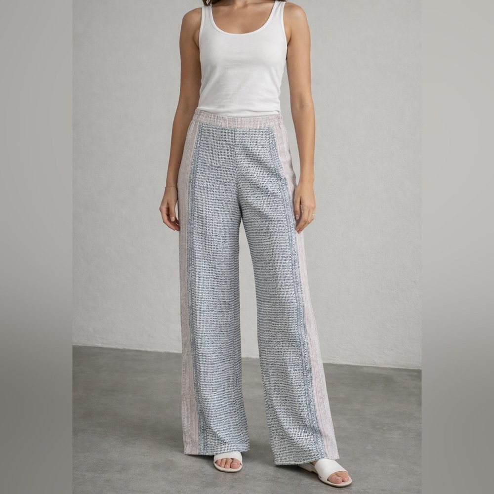 BCBGMaxAzria Blue and White Wide Leg Pants